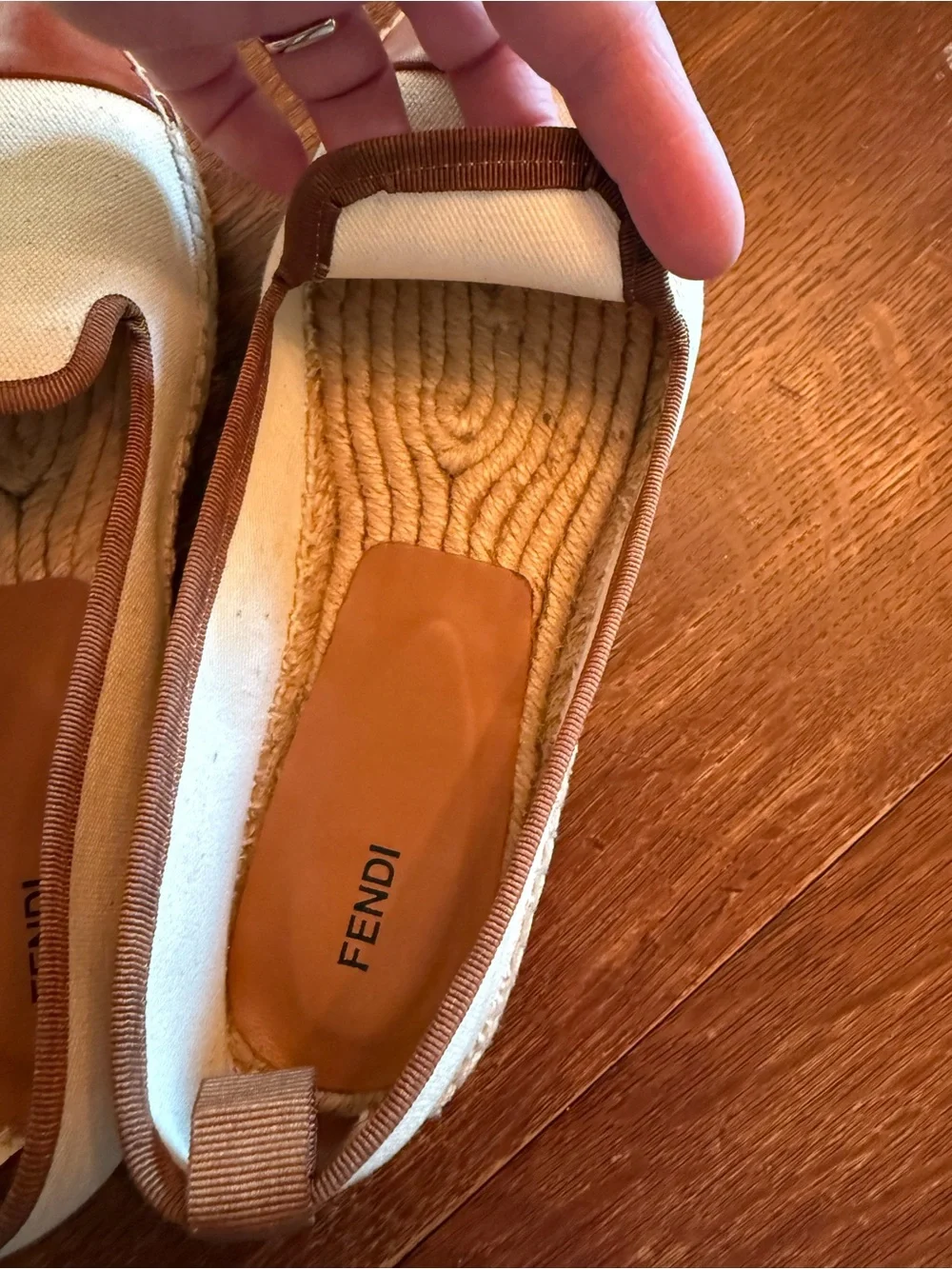Fendi Cream Canvas and Brown Leather-Trim Espadrilles